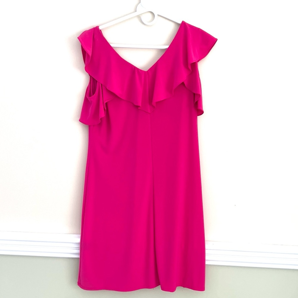 MSK Hot Pink Cold-Shoulder Ruffle Mini Dress